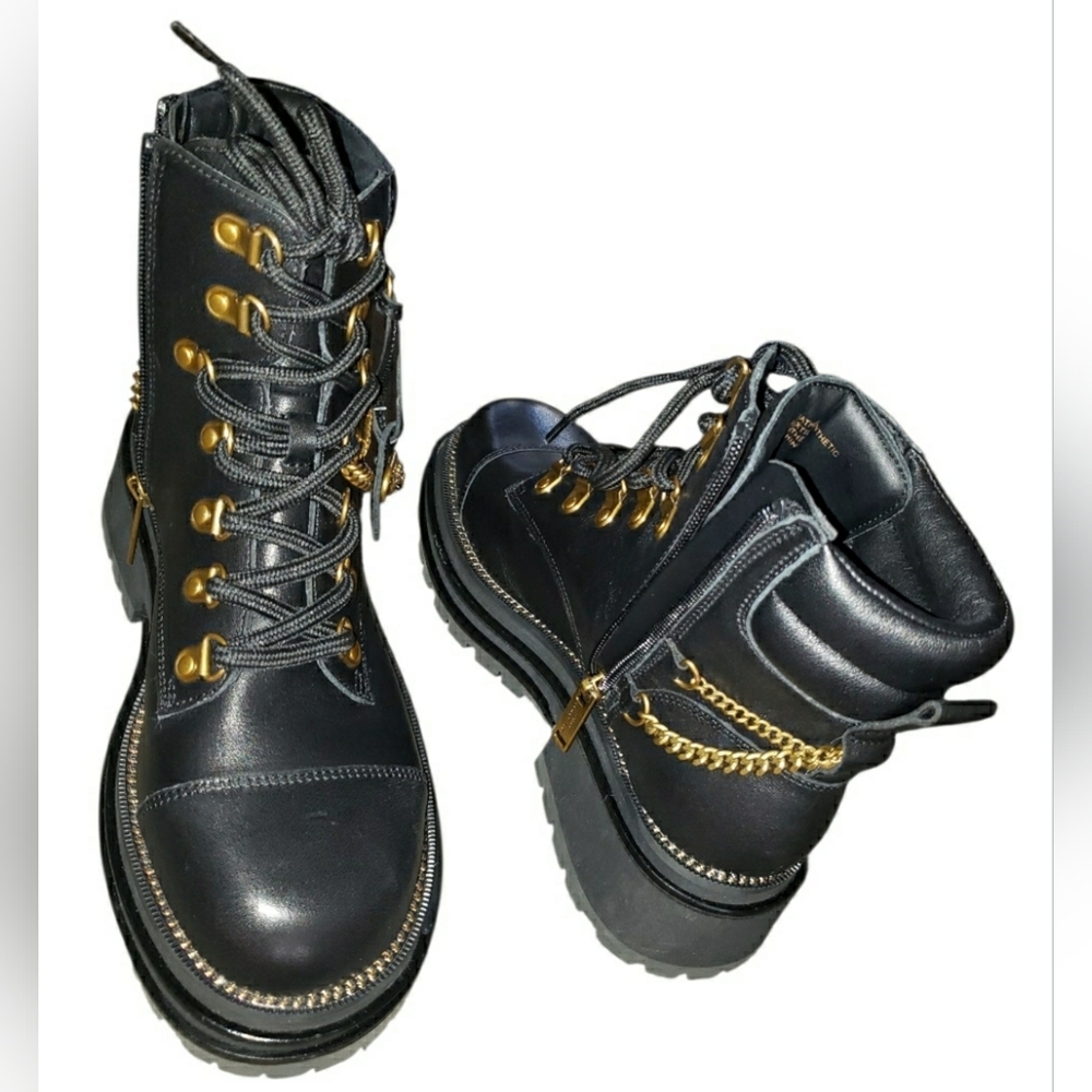 Kurt Geiger Combat Grunge Whimsigoth Black Leather Ankle Boot 6.5 (36.5) New - Picture 8 of 13